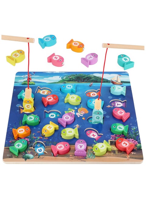 لعبة صيد الاسماك العاب تعليمية للاطفال مع 12 قطعة حيوانات بحرية و 2 صنارة صيد