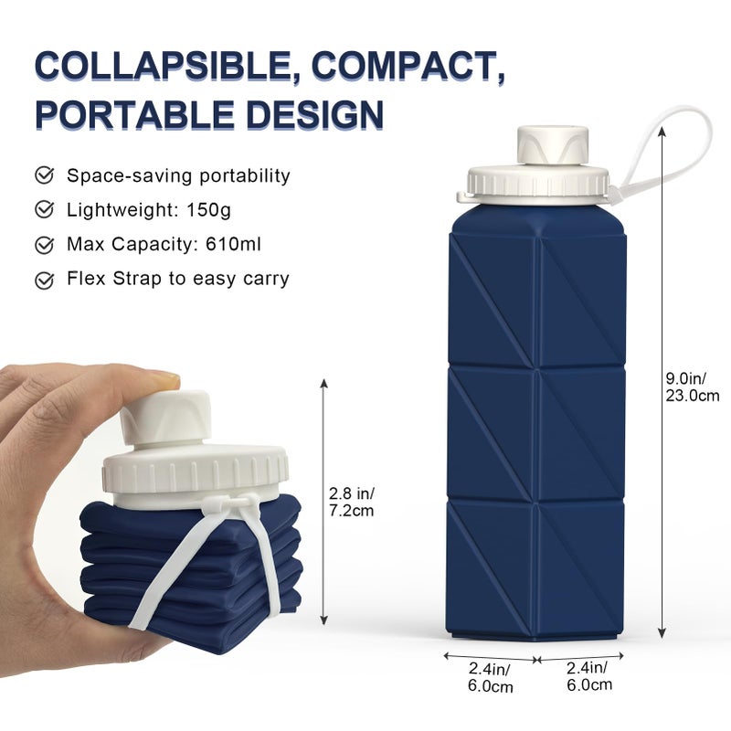BEAUTAIL Collapsible Water Bottles 20.6oz (610 ml) 2 Pack, Silicone Foldable Portable Travel Water Bottle, BPA-free, Reusable Leakproof for Traveling Camping Hiking Cycling Sports Outdoor (Blue+DKBL) - Image 3