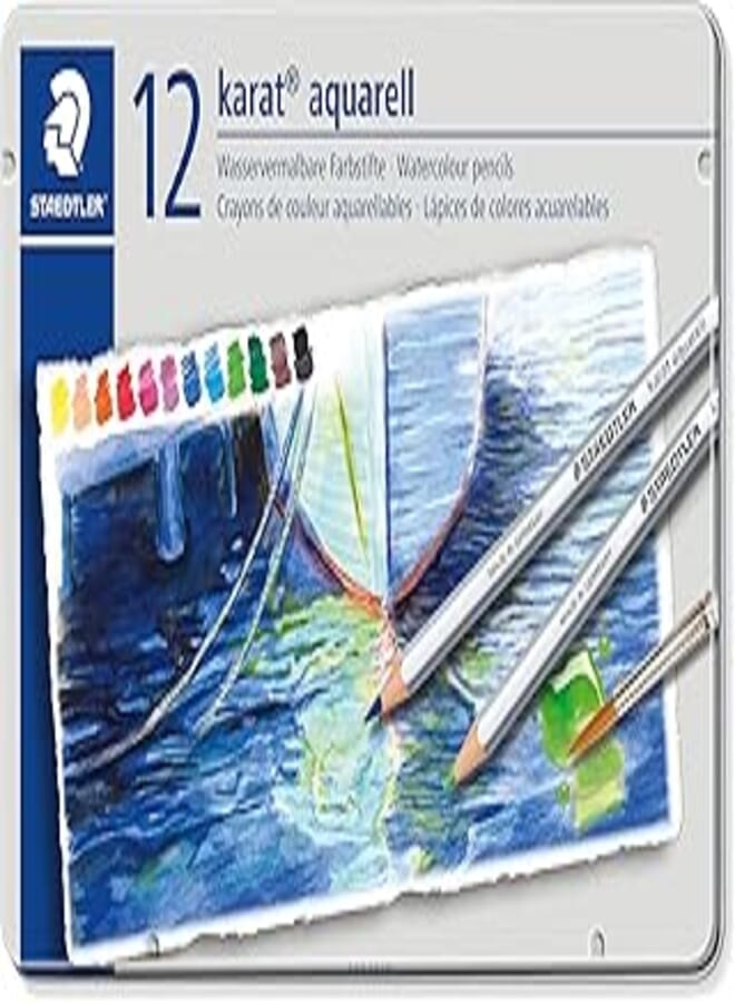 Staedtler karat aquarell watercolour pencils tin set of 12 assorted colours