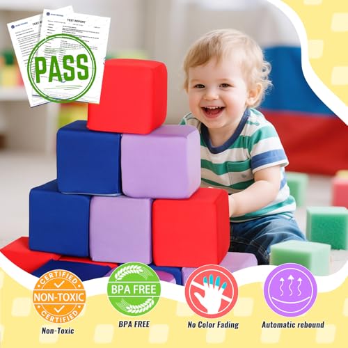 COZYTRAUM 12Pack 5 Inch Foam Cubes Soft Play Pit Fillers for Indoor Games Trampoline Rock Climbing Mats 3 Colors BlueRedPurple - Image 5