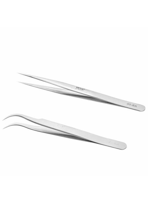 Eyelash Extension Tweezers 2 Pieces VETUS Straight and J Curved Tweezers for Eyelash Extensions Precision Lashing Tweezers Professional Tools for Isolation Classic Volume Lash Extensions