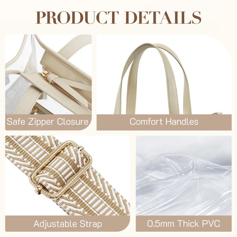 Missnine Clear Bag for Stadium Events Thick PVC Clear Tote Bag for Women with Guitar Strap for Sports Concert Beach - Image 4