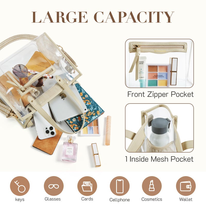 Missnine Clear Bag for Stadium Events Thick PVC Clear Tote Bag for Women with Guitar Strap for Sports Concert Beach - Image 2