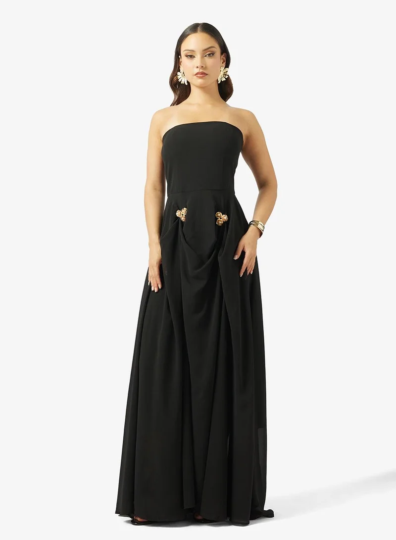 Ginger Boutique  Bandeau Peplum Dropwaist Dress with Scarf for Women | Best Price UAE