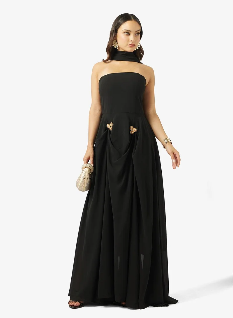 Ginger Boutique  Bandeau Peplum Dropwaist Dress with Scarf for Women | Best Price UAE