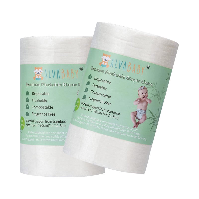 ALVABABY Diaper Liner for Baby Cloth Diaper Disposable Natural Soft Diapers Liners Fragrance Free Chlorine Free 118 x 71 Inch 2 Rolls 200 Sheets