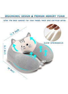 Arabest Travel Pillow for Kids and Adults, Cute Animal Memory Foam Neck Pillow with Soft Fleece Cover and Eye Mask Set, Airplane Pillow Travel Kit with Drawstring Organizer Bag, Machine Washable (Kitten)  - Image 4