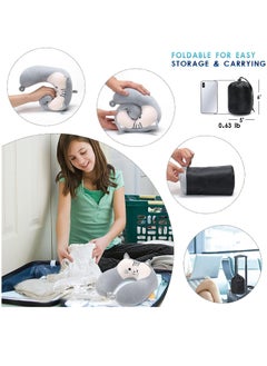 Arabest Travel Pillow for Kids and Adults, Cute Animal Memory Foam Neck Pillow with Soft Fleece Cover and Eye Mask Set, Airplane Pillow Travel Kit with Drawstring Organizer Bag, Machine Washable (Kitten)  - Image 2