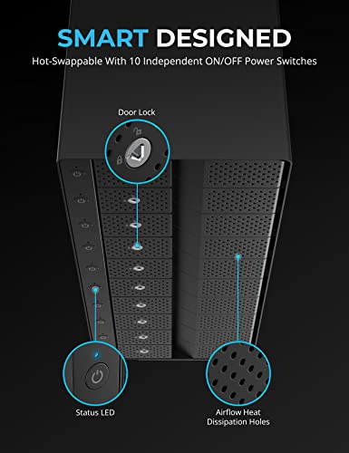 SABRENT 10-Bay USB 3.2 Gen 2 SATA Docking Station for 3.5” HDD/SSD, 10 Gbps USB-C DAS, Tray-Less Hot-Swap, Aluminum Enclosure, Dual Cooling Fans, Individual Power Switches, No RAID (DS-UCTB) - Image 3
