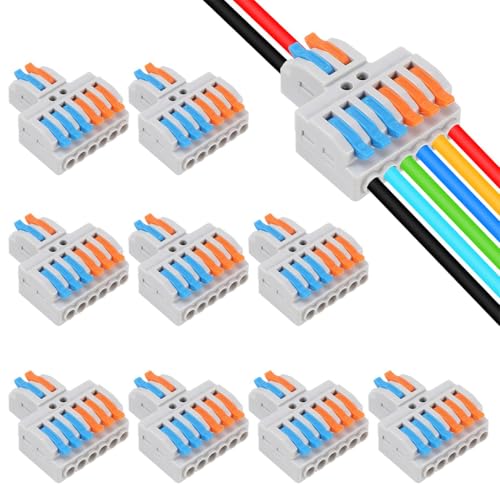 Serplex® 10Pcs Lever-Nut Wire Connectors, 2 in to 6 Out Quick Wiring Cable Connector for AWG 28-12, Compact Electrical Connectors, Versatile Quick Wiring for Hard/Flexible Wire, Flame Retardant - Image 1