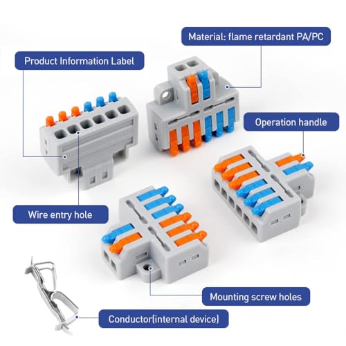 Serplex® 10Pcs Lever-Nut Wire Connectors, 2 in to 6 Out Quick Wiring Cable Connector for AWG 28-12, Compact Electrical Connectors, Versatile Quick Wiring for Hard/Flexible Wire, Flame Retardant - Image 3