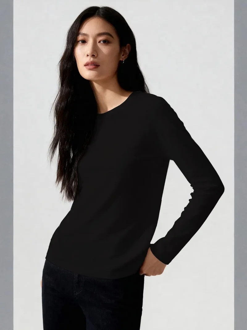 TOMMYLIFE TOMMY Women's Long-Sleeve Crew Neck T-Shirt