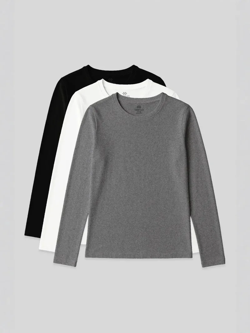 تومي لايف TOMMY Women's Long-Sleeve Crew Neck T-Shirt