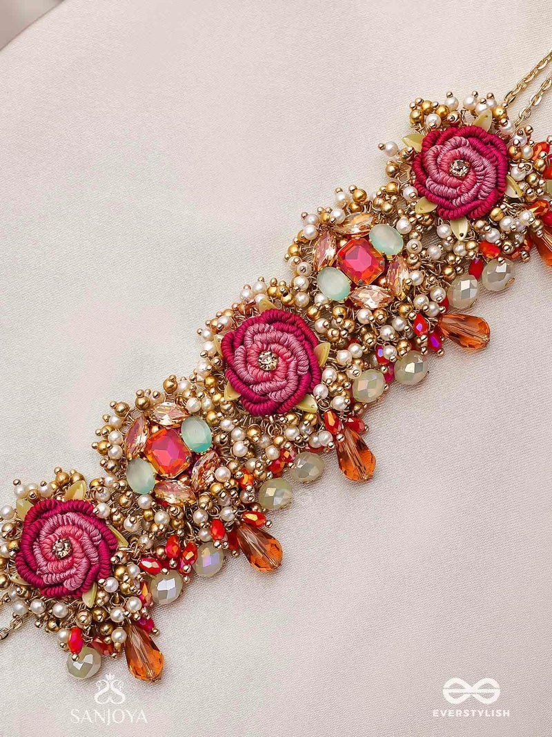 SANJOYA BY EVERSTYLISH Gulratna Jewel Of Roses Handcrafted Rose Choker With Beaded Fringes, Pearls And Gem Details Lightweight Jewelry For Women | Party, Festive, Wedding & Gifting - Image 5