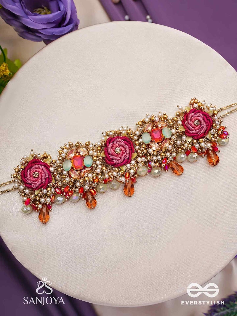 SANJOYA BY EVERSTYLISH Gulratna Jewel Of Roses Handcrafted Rose Choker With Beaded Fringes, Pearls And Gem Details Lightweight Jewelry For Women | Party, Festive, Wedding & Gifting - Image 4