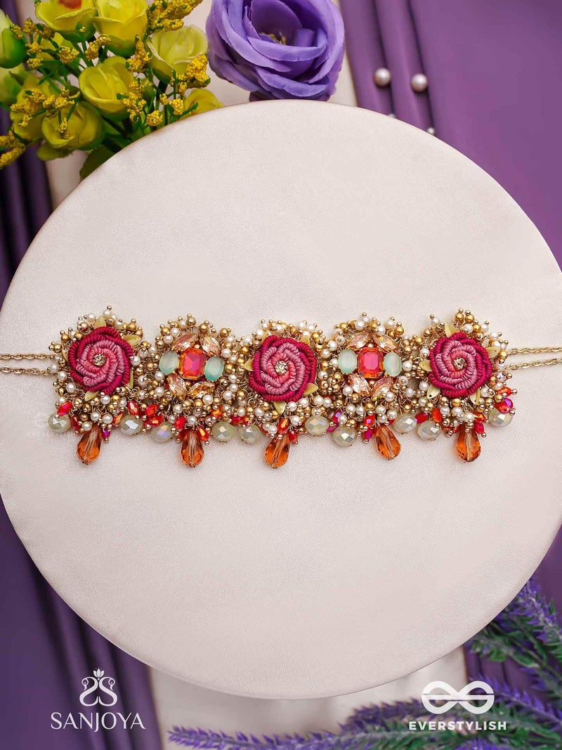 SANJOYA BY EVERSTYLISH Gulratna Jewel Of Roses Handcrafted Rose Choker With Beaded Fringes, Pearls And Gem Details Lightweight Jewelry For Women | Party, Festive, Wedding & Gifting - Image 3
