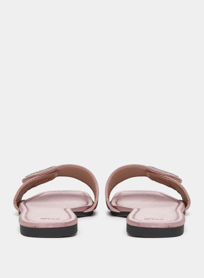 Styli Embellished Buckle Trim Flat Sandal