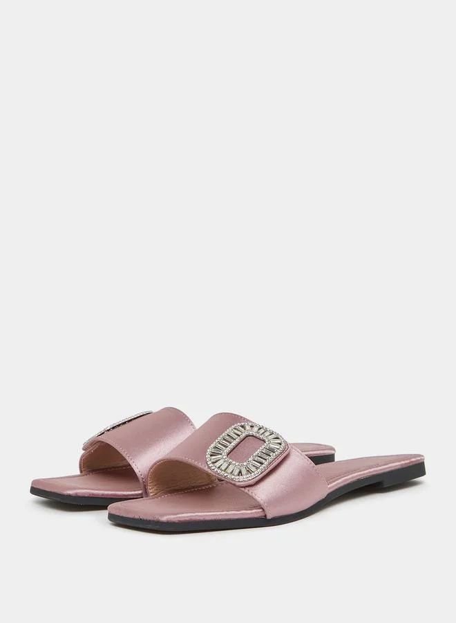Styli Embellished Buckle Trim Flat Sandal