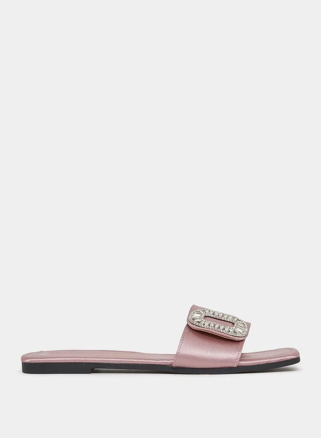 Styli Embellished Buckle Trim Flat Sandal