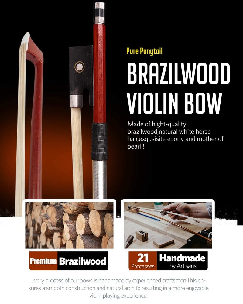 LMS Violin Bow Full Size 4/4 Brazilwood Violin Bows Lightweight Bow Well Balance Fiddle Bow Made with Ebony Frog Mongolian White Horse Hair for Violin Student Professional (4/4) - Image 5