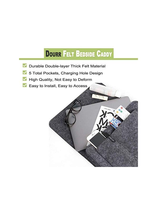 The Bros - Bedside Storage Pocket, 2 Pcs Felt Bedside Storage Hanging, Space Saving, 5 Pockets Holds Phone, Books, Remote, Magazines, Fit for Headboards Bed Rails Bunk Sofa (Dark Gray, Light Gray) - Image 1