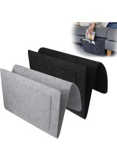 The Bros Bedside Storage Pocket, 2 Pcs Felt Bedside Storage Hanging, Space Saving, 5 Pockets Holds Phone, Books, Remote, Magazines, Fit for Headboards Bed Rails Bunk Sofa (Dark Gray, Light Gray)  - Image 1
