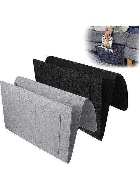 Bedside Storage Pocket, 2 Pcs Felt Bedside Storage Hanging, Space Saving, 5 Pockets Holds Phone, Books, Remote, Magazines, Fit for Headboards Bed Rails Bunk Sofa (Dark Gray, Light Gray)