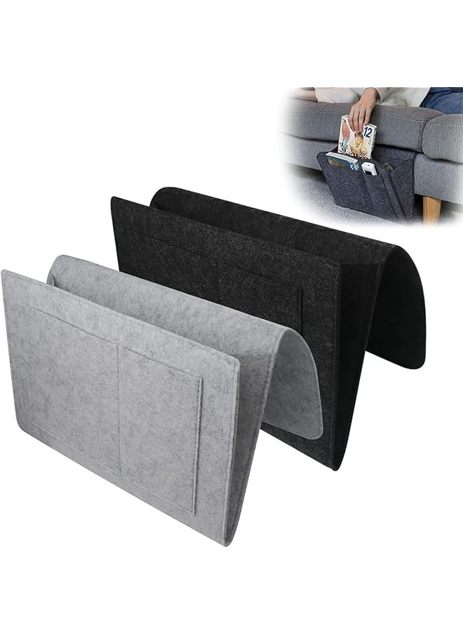 The Bros - Bedside Storage Pocket, 2 Pcs Felt Bedside Storage Hanging, Space Saving, 5 Pockets Holds Phone, Books, Remote, Magazines, Fit for Headboards Bed Rails Bunk Sofa (Dark Gray, Light Gray) - Image 1