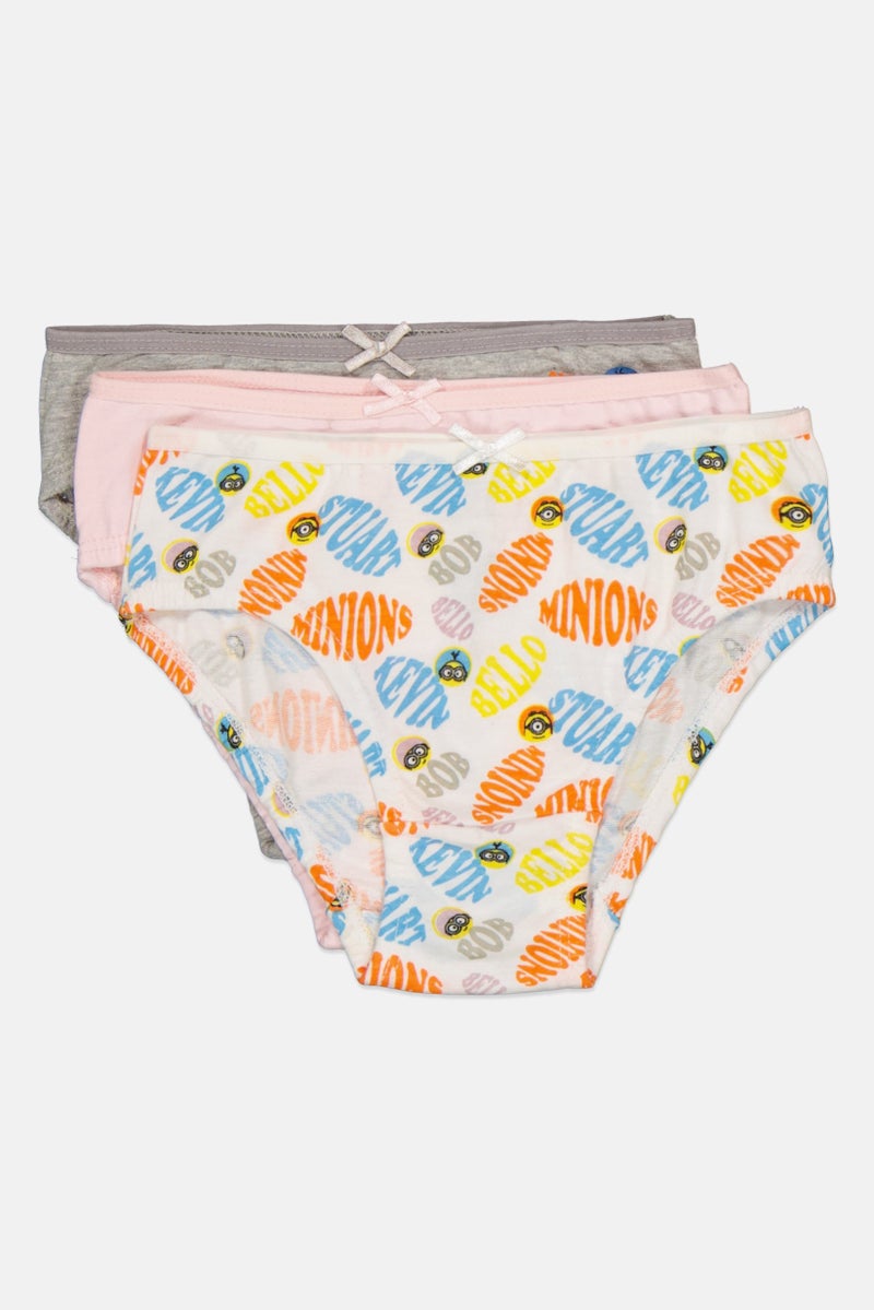 Minions Kids Girl 3 Pieces Graphic Print Briefs, Multicolor - Image 1