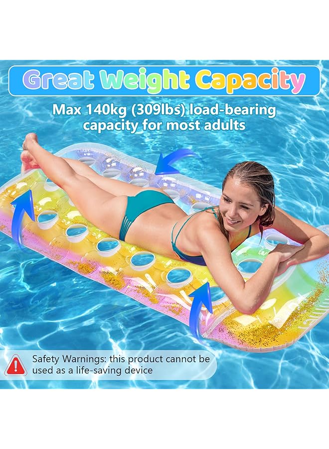 KASTWAVE Pool Inflatables For Adults Inflatable Pool Floats With Comfy Headrest And Water Flow Holes Rainbow Glitter Inflatable Rafts Lounger For Swimming Pool Sunbath Tanning Summer Beach - Image 4