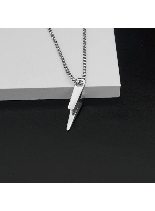 JSEA Stainless Steel Black Gold Silver Tone Lightning Bolt Pendant Necklace For Women Men With Popcorn Chain(S) - Image 3