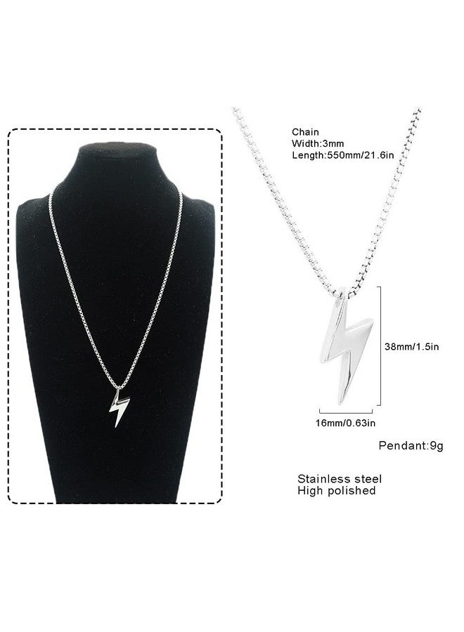 JSEA Stainless Steel Black Gold Silver Tone Lightning Bolt Pendant Necklace For Women Men With Popcorn Chain(S) - Image 4