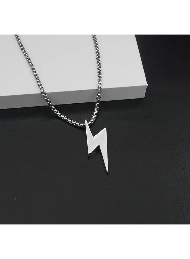 JSEA Stainless Steel Black Gold Silver Tone Lightning Bolt Pendant Necklace For Women Men With Popcorn Chain(S) - Image 2