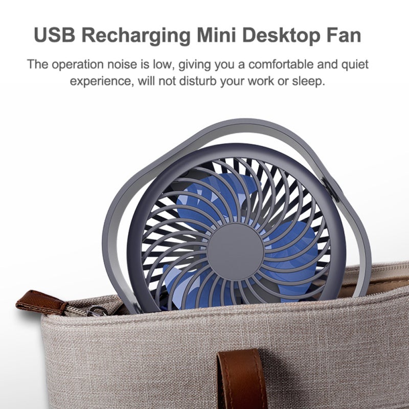 مروحة USB محمولة: لون أزرق داكن، 3 سرعات قابلة للتعديل، تشغيل هادئ - مروحة كهربائية قابلة لإعادة الشحن ومضغوطة للمنزل والمكتب والسفر - Image 2