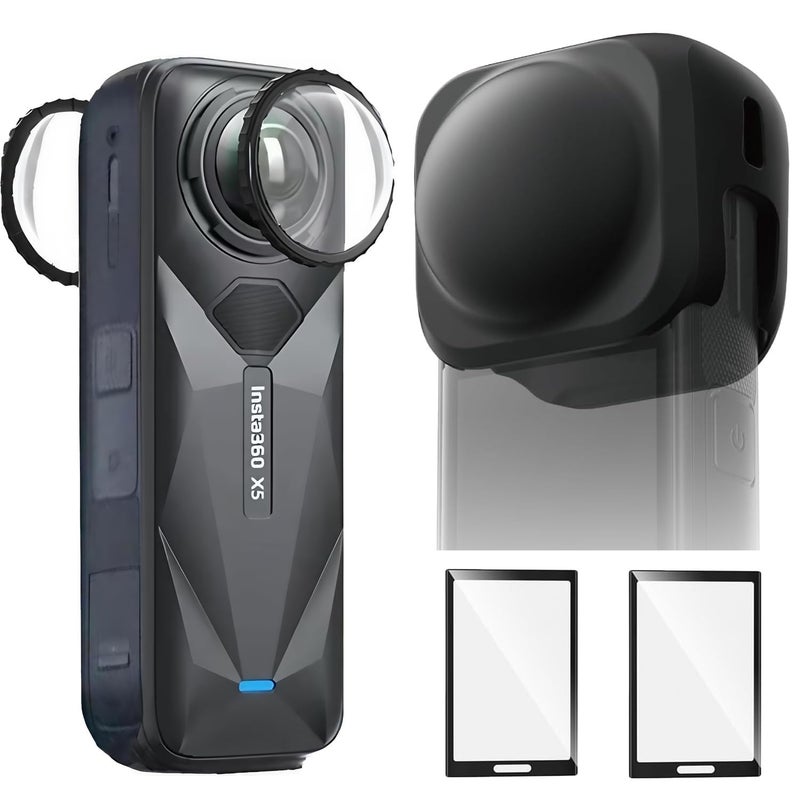 Adofys Silicon Protective lense Cap Screen Protectors and Lens Guards for Insta360 X5 Accessories, Bundle Include 1pc Silicone Cap+2pcs Screen Protectors+2pc Lens Guards - Image 1