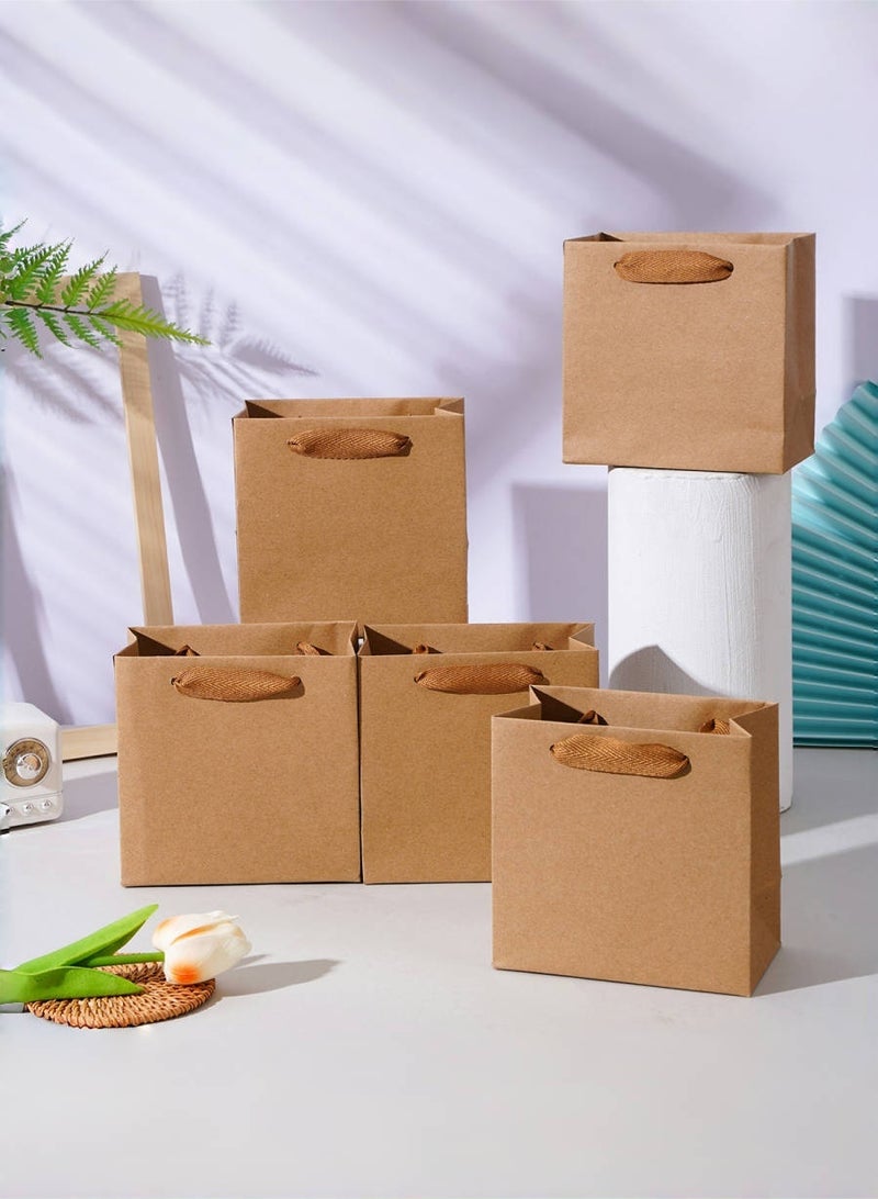 10 Pack Brown Kraft Paper Bags,Small Gift Bag,Square Party Favor Bags with Rope Handle,14x14x8cm - Image 1