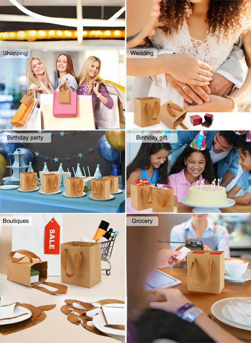 10 Pack Brown Kraft Paper Bags,Small Gift Bag,Square Party Favor Bags with Rope Handle,14x14x8cm - Image 3