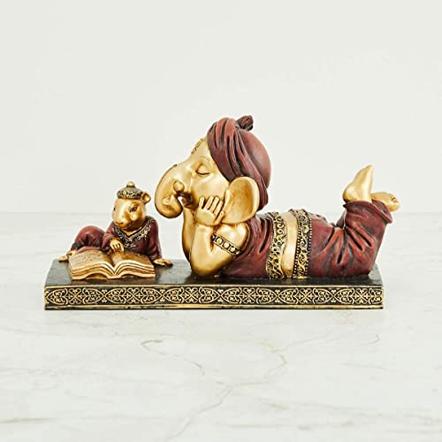 Karigaari India Lord Ganesha Reading Book with Mouse, Ganeshji Murti Idol Decorative Religious Showpiece for Home Decor, Pooja Room, Temple & House Warming Gift - Image 5
