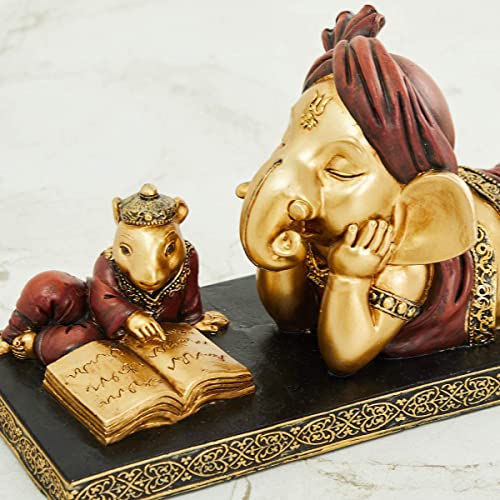 Karigaari India Lord Ganesha Reading Book with Mouse, Ganeshji Murti Idol Decorative Religious Showpiece for Home Decor, Pooja Room, Temple & House Warming Gift - Image 4