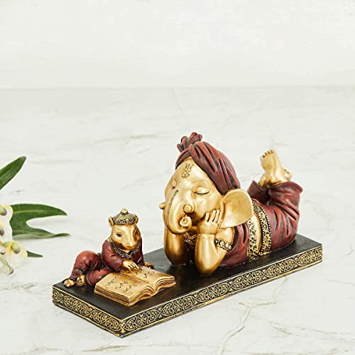 Karigaari India Lord Ganesha Reading Book with Mouse, Ganeshji Murti Idol Decorative Religious Showpiece for Home Decor, Pooja Room, Temple & House Warming Gift - Image 2