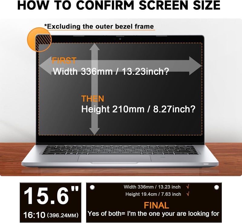 Mamol Laptop Privacy Screen 15.6 Inch Compatible with HP/ Dell/ Acer/ Samsung/Asus/ Lenovo/Toshiba, Removable 16:10 Aspect Privacy Filter Screen Protector for 15.6 Inch Laptop, Anti Glare Blue Light Laptop - Image 5