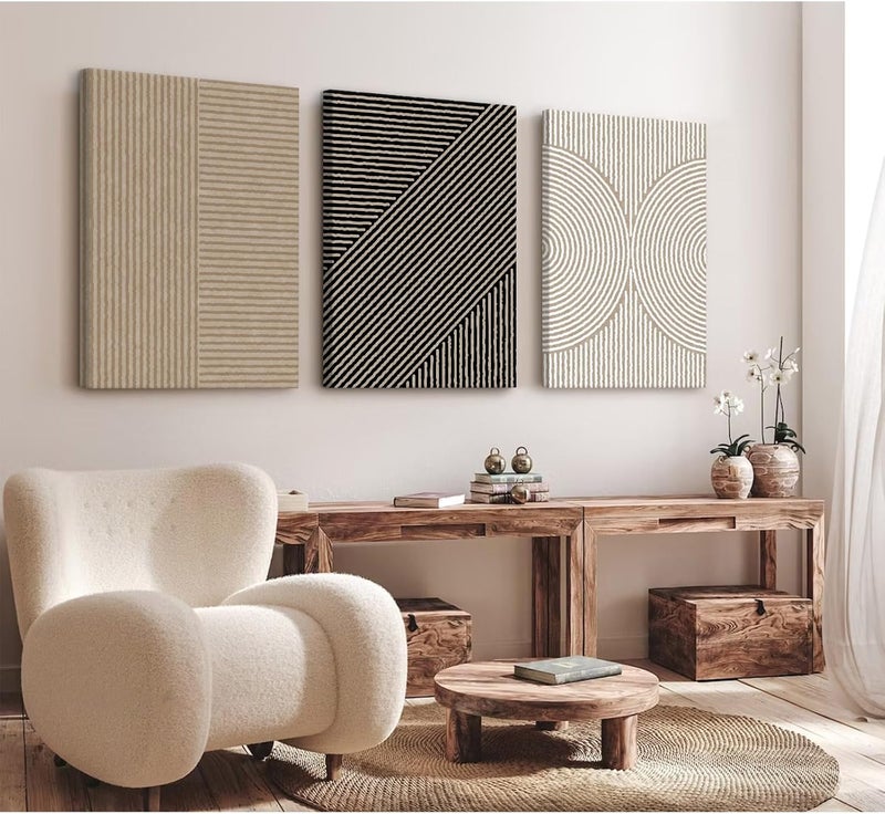 Youillne Boho Modern Wall Art Pictures Neutral Abstract Canvas Wall Decor Minimalist Line Wall Art Beige Brown Black Poster Mid Century Painting Artwork for Living Room Bedroom 24x36x3 Inch Wrapped Canvas - Image 5