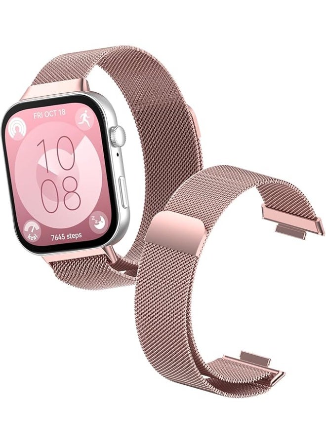 سوار ساعة متوافق مع هواوي فيت 4 2025 سوار ساعة معدني من الفولاذ المقاوم للصدأ، مقاوم للماء، سوار بديل قابل للتعديل، سوار شبكي مغناطيسي لساعة هواوي فيت 4 2025  وردى - Image 1