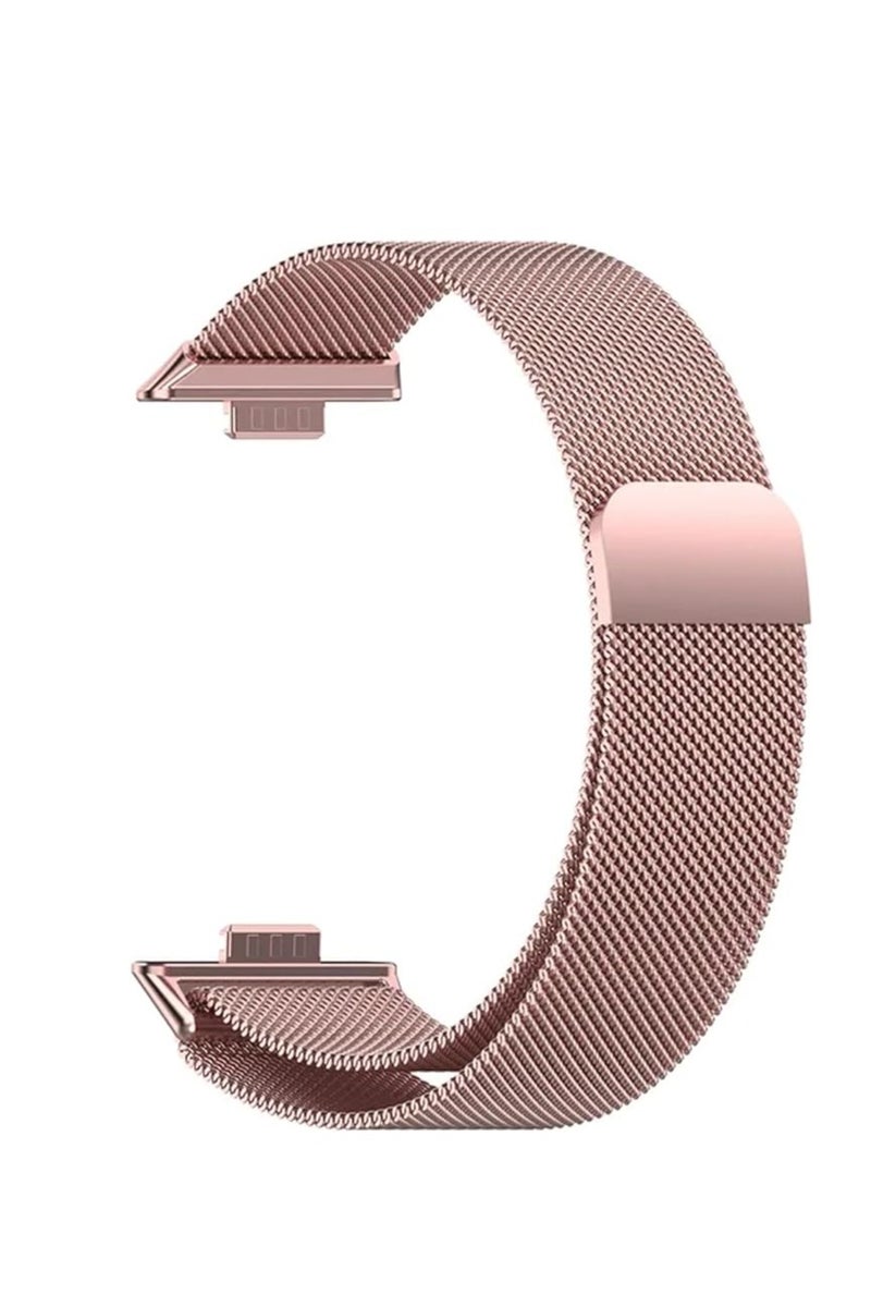 سوار ساعة متوافق مع هواوي فيت 4 2025 سوار ساعة معدني من الفولاذ المقاوم للصدأ، مقاوم للماء، سوار بديل قابل للتعديل، سوار شبكي مغناطيسي لساعة هواوي فيت 4 2025  وردى - Image 2