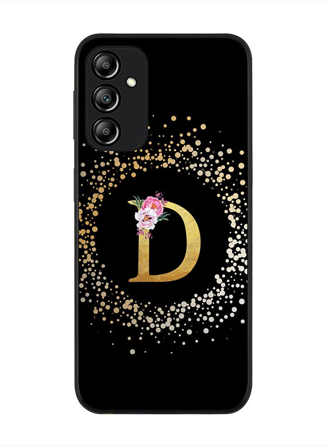Stylizedd Cover for Samsung Galaxy A24 4G, Rugged Black Slim fit Thin Protective Phone Cases - Custom Monogram Initial Letter Floral Pattern Alphabet -D (Black)  - Image 1