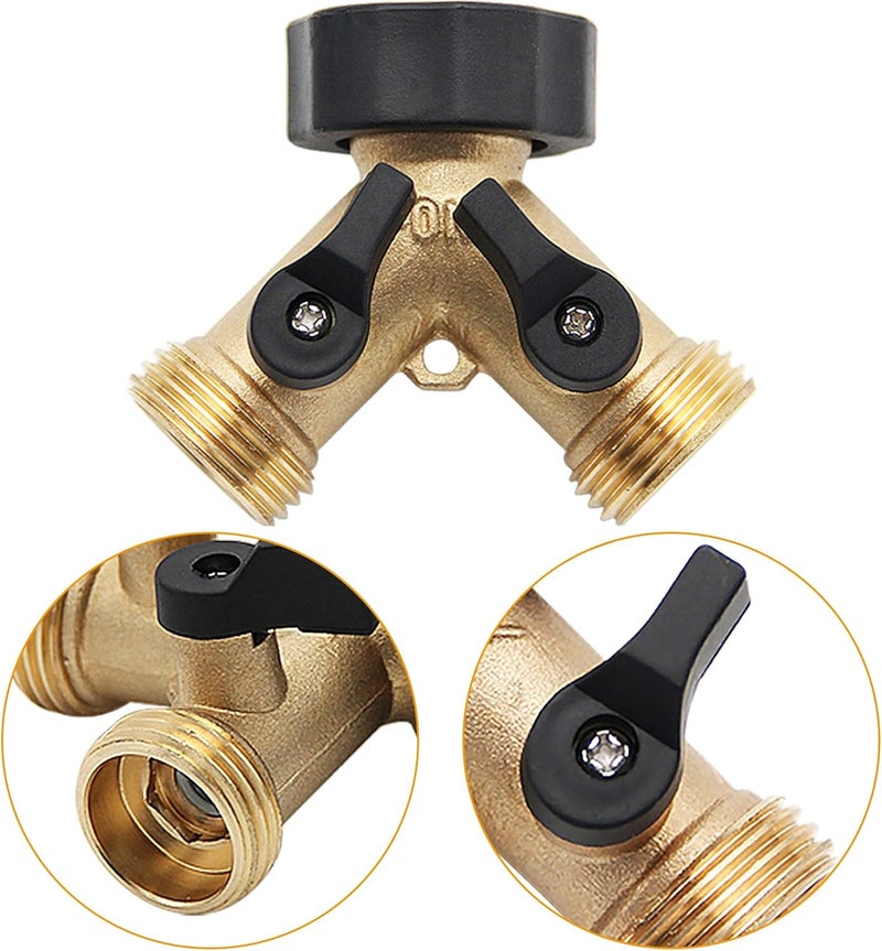 Lifynste 2 Way Brass Hose Splitter, 3/4" Brass Hose Connectors, Y Connector Garden Hose Adapter Connector, 2 Pack - Image 3