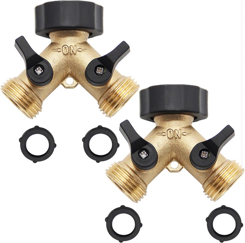 Lifynste 2 Way Brass Hose Splitter, 3/4" Brass Hose Connectors, Y Connector Garden Hose Adapter Connector, 2 Pack - Image 1