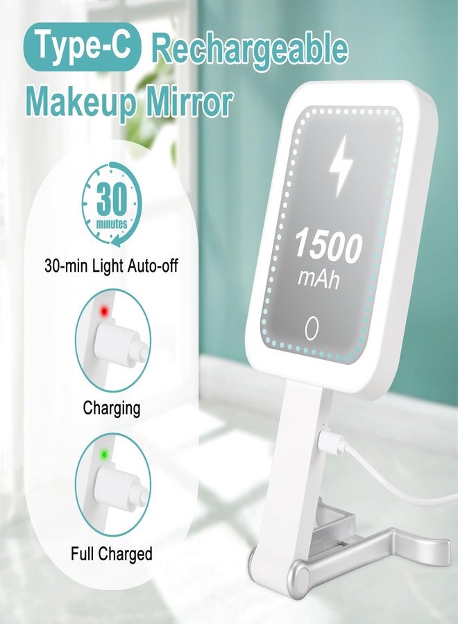 DECLUTTR Makeup Mirror with Lights, Rechargeable 1X/15X Magnifying Mirror with Light Double-Sided, Portable Handheld/Desk/Hanging Magnifying, 3 Color Lighting, Dimmable Touch Screen, White - Image 3
