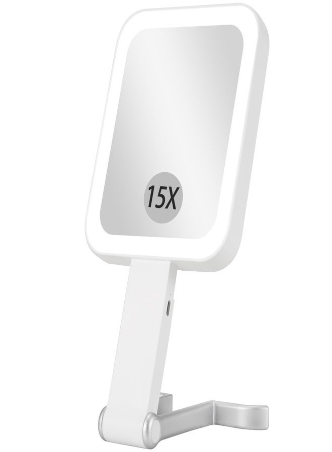 DECLUTTR Makeup Mirror with Lights, Rechargeable 1X/15X Magnifying Mirror with Light Double-Sided, Portable Handheld/Desk/Hanging Magnifying, 3 Color Lighting, Dimmable Touch Screen, White - Image 1