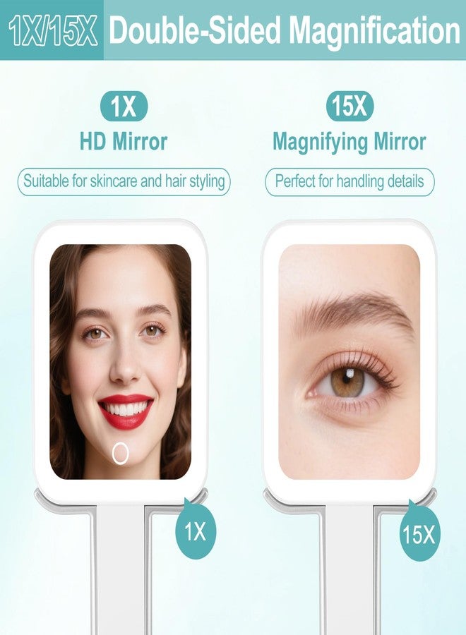 DECLUTTR Makeup Mirror with Lights, Rechargeable 1X/15X Magnifying Mirror with Light Double-Sided, Portable Handheld/Desk/Hanging Magnifying, 3 Color Lighting, Dimmable Touch Screen, White - Image 2